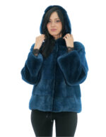 Mink Jacket Horizontal Fur Green Gradient 44 Hood Coated Fur Long Sleeve Closure Hooks