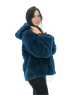 Mink Jacket Horizontal Fur Green Gradient 44 Hood Coated Fur Long Sleeve Closure Hooks - Image 3