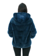 Mink Jacket Horizontal Fur Green Gradient 44 Hood Coated Fur Long Sleeve Closure Hooks - Image 5