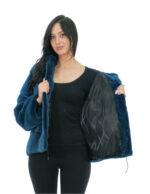 Mink Jacket Horizontal Fur Green Gradient 44 Hood Coated Fur Long Sleeve Closure Hooks - Image 6