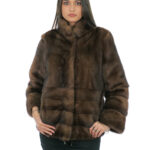 Mink fur jacket demi 42 pistagna collar long sleeve full leather and horizontal bands half fur bottom and sleeves
