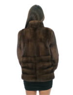 Mink fur jacket demi 42 pistagna collar long sleeve full leather and horizontal bands half fur bottom and sleeves - Image 5