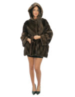 Mink cape full skins V-knit 48-56 demi three-quarter sleeve fur-lined hood - Image 4