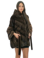 Mink cape full skins V-knit 48-56 demi three-quarter sleeve fur-lined hood - Image 2
