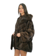 Mink cape full skins V-knit 48-56 demi three-quarter sleeve fur-lined hood - Image 3