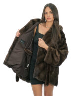 Mink cape full skins V-knit 48-56 demi three-quarter sleeve fur-lined hood - Image 6