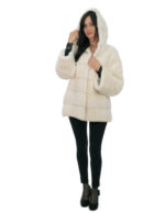 Optical white mink fur coat 50 long 72cm long sleeve hood lined fur hooks - Image 4