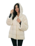 Optical white mink fur coat 50 long 72cm long sleeve hood lined fur hooks