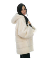 Optical white mink fur coat 50 long 72cm long sleeve hood lined fur hooks - Image 2