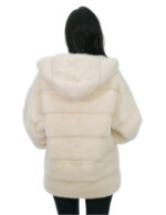 Optical white mink fur coat 50 long 72cm long sleeve hood lined fur hooks - Image 5