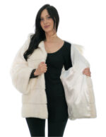 Optical white mink fur coat 50 long 72cm long sleeve hood lined fur hooks - Image 6