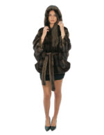 Nerz Cape Full Skins horizontal gestrickt 48-56 demi Dreiviertelärmel pelzgefütterte Kapuze – Bild 4