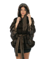 Nerz Cape Full Skins horizontal gestrickt 48-56 demi Dreiviertelärmel pelzgefütterte Kapuze