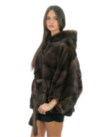 Nerz Cape Full Skins horizontal gestrickt 48-56 demi Dreiviertelärmel pelzgefütterte Kapuze – Bild 3