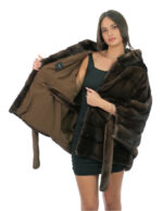 Nerz Cape Full Skins horizontal gestrickt 48-56 demi Dreiviertelärmel pelzgefütterte Kapuze – Bild 6