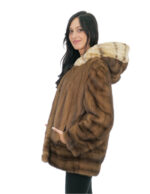 Vertical and horizontal mink coat with rex fur 50 demi hood edged long sleeve closure hooks - Image 3