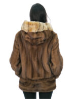 Vertical and horizontal mink coat with rex fur 50 demi hood edged long sleeve closure hooks - Image 5