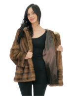 Vertical and horizontal mink coat with rex fur 50 demi hood edged long sleeve closure hooks - Image 6
