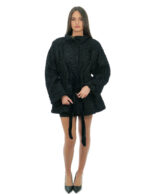 Black Persian fur coat 54 with inner belt, long sleeve waist and piping collar - Image 4