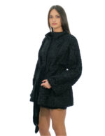 Black Persian fur coat 54 with inner belt, long sleeve waist and piping collar - Image 3