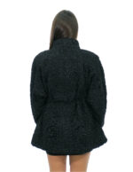 Black Persian fur coat 54 with inner belt, long sleeve waist and piping collar - Image 5