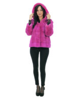 Giacca in pelliccia di visone orizzontale fucsia 48 con cappuccio foderato pelli visone manica lunga ganci