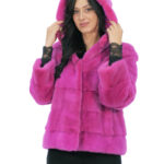 Fuchsia 48 horizontal mink fur jacket with hooded mink skins long sleeves hooks