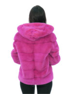 Giacca in pelliccia di visone orizzontale fucsia 48 con cappuccio foderato pelli visone manica lunga ganci
