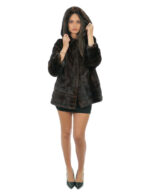 Mahogany coat in mink fur 52 hood lined mink skins double horizontal and vertical processing - Image 4