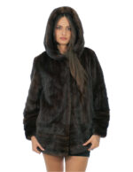 Mahogany coat in mink fur 52 hood lined mink skins double horizontal and vertical processing
