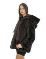 Mahogany coat in mink fur 52 hood lined mink skins double horizontal and vertical processing - Image 3