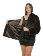 Mahogany coat in mink fur 52 hood lined mink skins double horizontal and vertical processing - Image 6