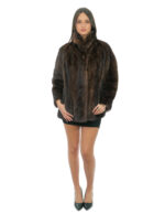 Full skin mink fur jacket demi buff 48 Korean collar long sleeve closure hooks - Image 4