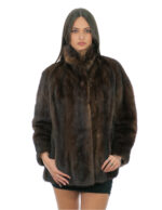 Full skin mink fur jacket demi buff 48 Korean collar long sleeve closure hooks