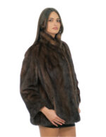 Full skin mink fur jacket demi buff 48 Korean collar long sleeve closure hooks - Image 2