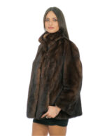 Full skin mink fur jacket demi buff 48 Korean collar long sleeve closure hooks - Image 3