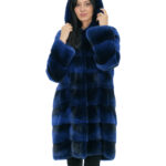 Black 46 smoked blue mink fur coat with drawstring waist hood lined mink skins