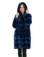 Schwarzer 46 Mantel aus rauchblauem Nerzpelz mit Kordelzug in der Taille und gefütterter Nerzfelle