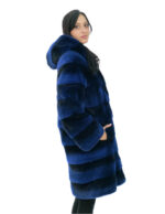 Schwarzer 46 Mantel aus rauchblauem Nerzpelz mit Kordelzug in der Taille und gefütterter Nerzfelle – Bild 2