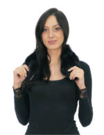 Colletto in pelliccia di volpe nero lungo 58 centimetri e alto 12 centimetri con fodera nera trapuntata