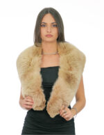 Collo grande in pelliccia di volpe beige con fodera giallo a punta lungo 120 centimetri alto 22 cm