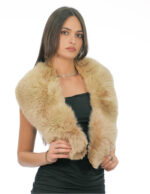 Collo grande in pelliccia di volpe beige con fodera giallo a punta lungo 120 centimetri alto 22 cm
