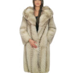 Очень длинное пальто из белой нитки 108 см с длинными рукавами и капюшоном на тканевой подкладке