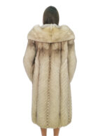 Very long 108cm white threaded fox coat with long sleeves and fabric lined hood - Image 5