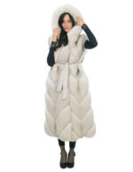 White gradient fox hood 48 vest with leather outer belt and fox leather lined hood - Image 4