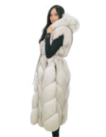 White gradient fox hood 48 vest with leather outer belt and fox leather lined hood - Image 2