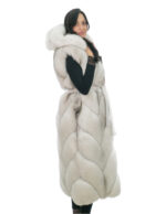 White gradient fox hood 48 vest with leather outer belt and fox leather lined hood - Image 3