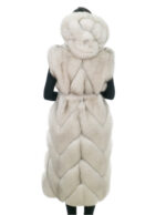 White gradient fox hood 48 vest with leather outer belt and fox leather lined hood - Image 5
