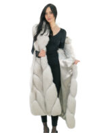 White gradient fox hood 48 vest with leather outer belt and fox leather lined hood - Image 6