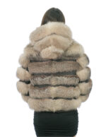 Giacca bomber in pelliccia di volpe 42 beige con cappuccio foderato pelliccia nero e zip manica lunga